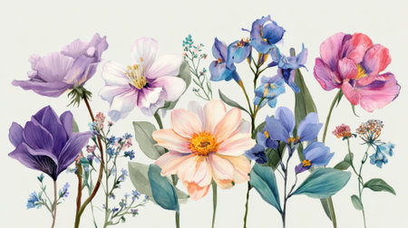A stunning collection of colorful flowers blooms peacefully capturing the essence of spring.の素材