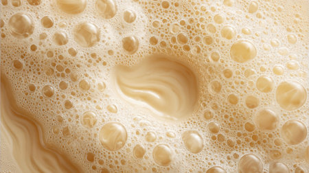 A close-up view of a creamy beverage filled with bubbles. The drink appears smooth and frothy, showcasing a rich, inviting texture, ideal for coffee lovers.の素材