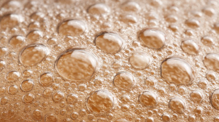 Bubbles cluster on the surface of a foamy beverage, creating a lively visual. The light reflects off the bubbles, adding sparkle and inviting the viewer to enjoy the drink.の素材