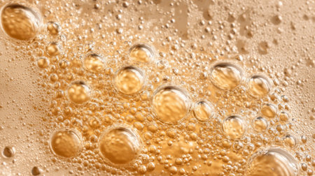 Golden liquid filled with rising bubbles captures the joyful spirit of a celebration. The effervescence creates a lively and inviting look, perfect for gatherings.の素材