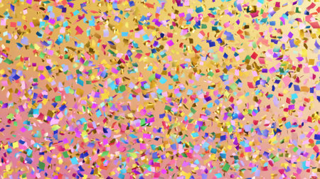 Bright, colorful confetti falls over a shiny background, creating a festive atmosphere. Perfect for birthdays, weddings, and celebrations at any time of year.の素材