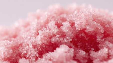 Close-up view of pink salt granules displaying their unique texture and vibrant color. The setting highlights the natural beauty of this mineral.の素材