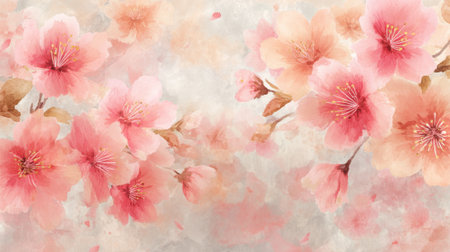 Soft pink cherry blossoms bloom against a light background, filling the scene with gentle color and evoking a tranquil spring day in a peaceful garden.の素材