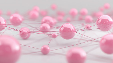 This scene features a network of pink spheres interconnected by delicate lines, creating a smooth, abstract composition that exudes a modern and artistic vibe.の素材