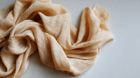 A soft beige fabric is artistically arranged on a light surface, highlighting its smooth texture and graceful drape. This versatile material can inspire various design projects.の素材