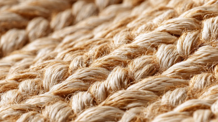 Textured natural fibers are carefully woven together, creating a detailed pattern. The light highlights the craftsmanship in this beautiful handmade material, ideal for various uses.の素材