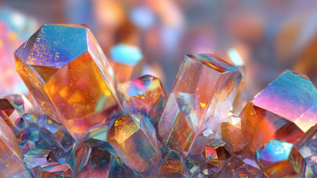 Beautiful crystals sparkle in various shades, reflecting light in a stunning natural formation. The vibrant colors create an enchanting scene, showcasing nature's artistry.の素材