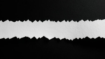 Jagged white paper rests on a deep black surface showing a striking visual contrast and texture.の素材