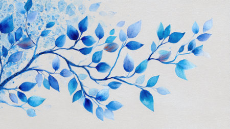 Shades of blue intertwine in beautiful leaf patterns creating a serene and calming atmosphere.の素材