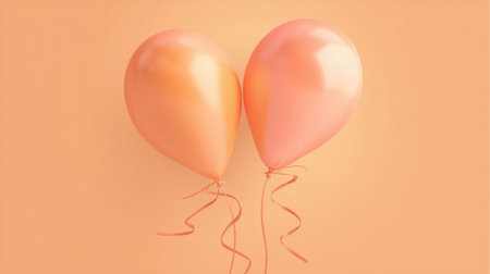 Two beautiful heart shaped balloons float gently together against a warm pastel backdrop adding joy to the space.の素材