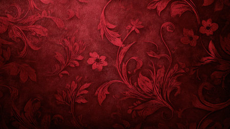 A rich red background features beautiful floral patterns adding a touch of elegance to any setting.の素材