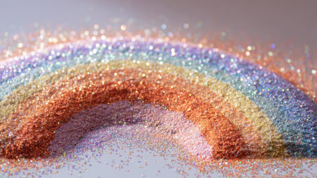 Glitter is crafted into a stunning rainbow arc showcasing vibrant colors that catch the light beautifully.の素材