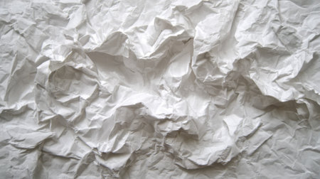 White paper crumpled into various shapes lies flat showing interesting textures and shadows.の素材