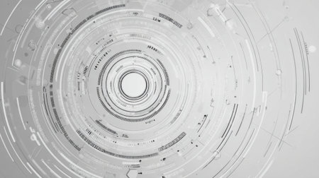 A circle of lines and dots with a gray background. The circle is a representation of a computer screenの素材