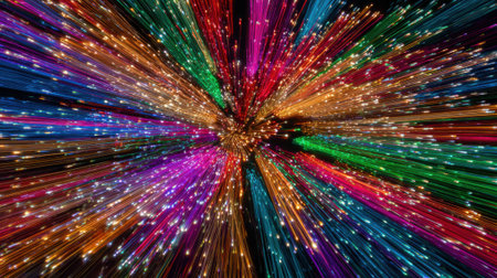 Bright colorful lights burst outward in a striking display creating a festive atmosphere that captures the joy and energy of a nighttime celebration in the city.の素材