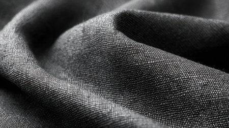 The close-up captures the intricate texture of a dark fabric with fine woven details. Soft light highlights the smooth surface and gentle undulations creating an elegant appearance.の素材