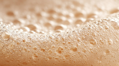 Lively bubbles rise in a thick layer of creamy beer foam in a warm inviting bar during the evening hours. The amber glow adds to the joyful atmosphere.の素材