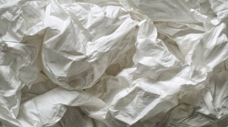 The scene showcases a close-up view of crumpled white paper revealing intricate textures and shadows formed by the folds in natural light creating a soft and smooth appearance.の素材