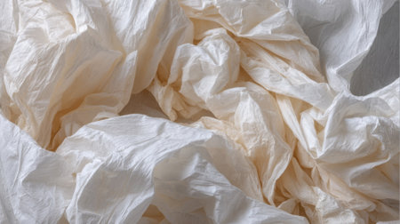 White crumpled paper fills the space creating a soft textured arrangement. Sunlight enhances the gentle contours and subtle shadows in this peaceful indoor scene.の素材