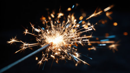 A sparkler glows brightly against a dark background, creating a mesmerizing display of light and sparks. This festive moment captures joy and excitement during celebrations.の素材