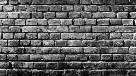 This visual features a detailed view of a gray brick wall, showcasing distinct textures and variations in tone that create an urban atmosphere.の素材