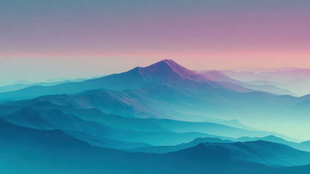A breathtaking view of mountains at sunrise featuring soft pastel colors that blend beautifully. The rolling hills and peaks create a serene atmosphere inviting peace and reflection.の素材