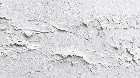 This textured wall surface showcases varying shades of white with a rough and uneven finish, creating an interesting visual pattern. It can be used as a stylish backdrop for various creative projects.の素材