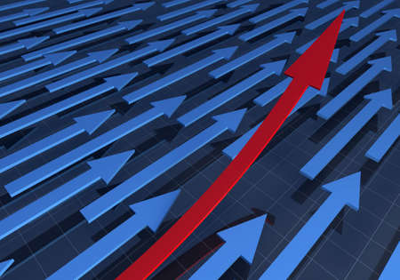 3D rendering of red arrow showing riseの写真素材