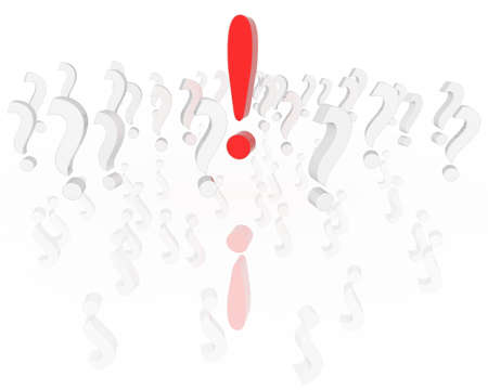 Red exclamation mark and multiple question marks.の写真素材