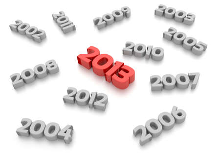 Red 2013 NEW YEAR text surrounded by previous year texts  A 3D rendering concept over white 