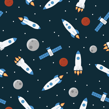 Seamless space pattern with rockets and starsのイラスト素材