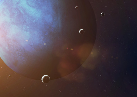 Colorful picture represents Neptune and its moons. Elements of this image furnished by NASA.