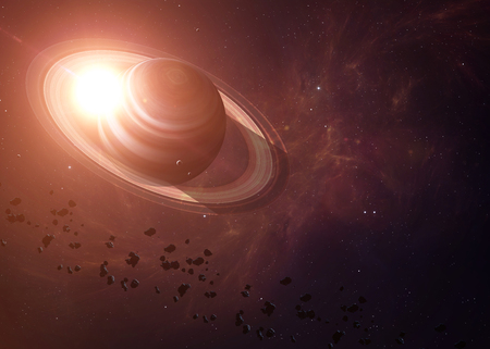 The Saturn with moons shot from space showing all they beauty. Extremely detailed image, including...