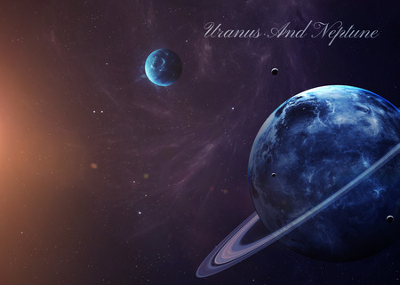 The Uranus with moons shot from space showing all they beauty. Extremely detailed image, including elements furnished by NASA. Other orientations and planets available.の写真素材