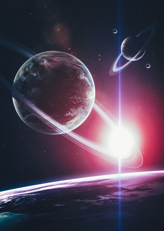 Beautiful Planets in deep black cosmos with space background.  