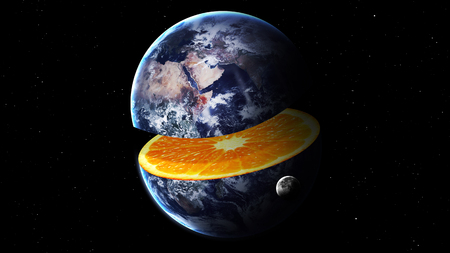 5K resolution image of Earth as orange in space. の写真素材