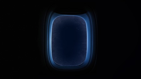 Beautiful cosmos in space ship window porthole. の写真素材