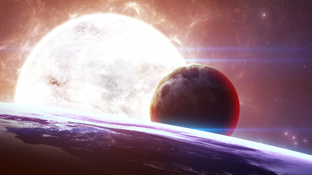 Beautiful giant planets in front of glowing star. 