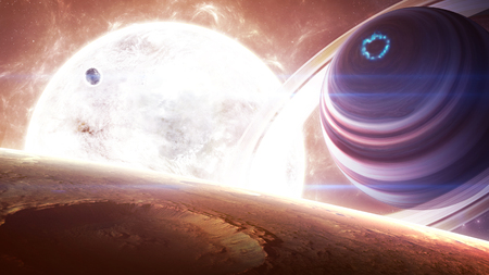 Beautiful giant planets in front of glowing star.の写真素材