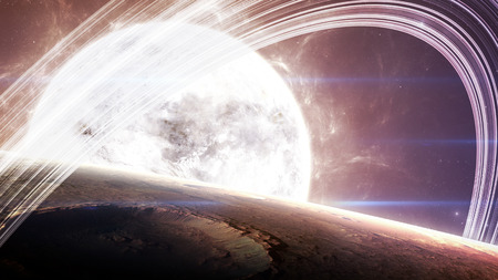 Beautiful giant planets in front of glowing star. 