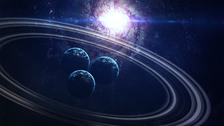 Universe scene with planets, stars and galaxies in outer space showing the beauty of space...
