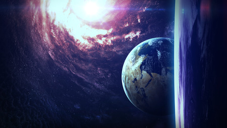 Universe scene with planets, stars and galaxies in outer space showing the beauty of space exploration. Elements furnished by NASAの写真素材