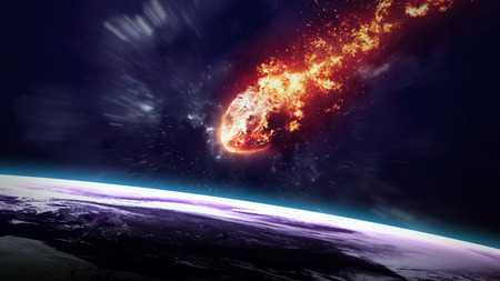 A Meteor glowing as it enters the Earth's atmosphere. Elements of this image furnished by NASA