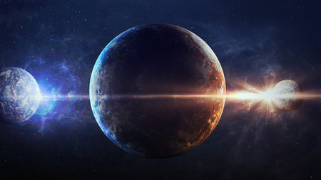 Universe scene with planets, stars and galaxies in outer space showing the beauty of space...