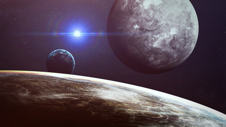 Universe scene with planets, stars and galaxies in outer space showing the beauty of space...