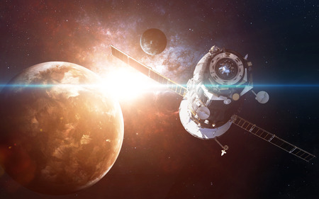 Planets over the nebulae in space. This image elements furnished by NASA