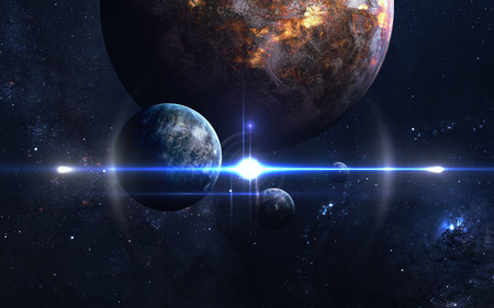 Planets over the nebulae in space. This image elements furnished by NASA