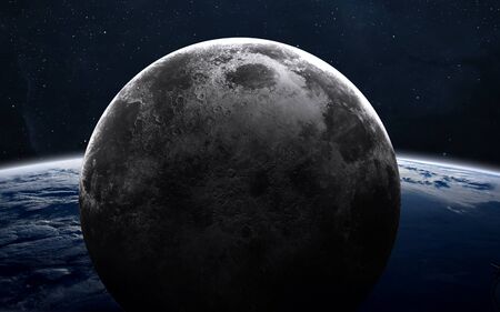 Earth and moon from space. Elements of this image furnished by NASAの写真素材