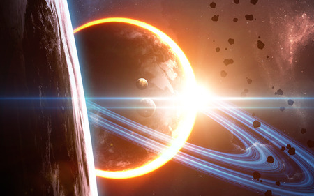 Universe scene with planets, stars and galaxies in outer space showing the beauty of space exploration.の写真素材