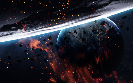 Universe scene with planets, stars and galaxies in outer space showing the beauty of space...